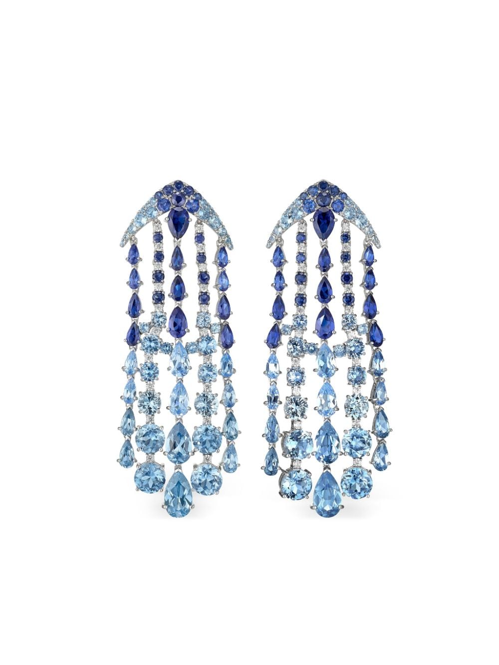 Anabela Chan 18kt White Gold Vermeil Waterfall Multi-stone Earrings In Blue