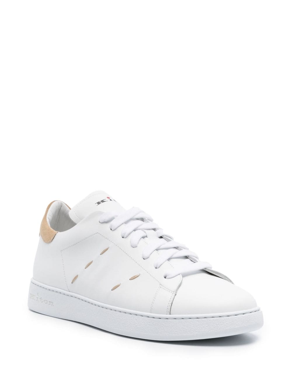 Shop Kiton Contrast-stitching Leather Sneakers In White