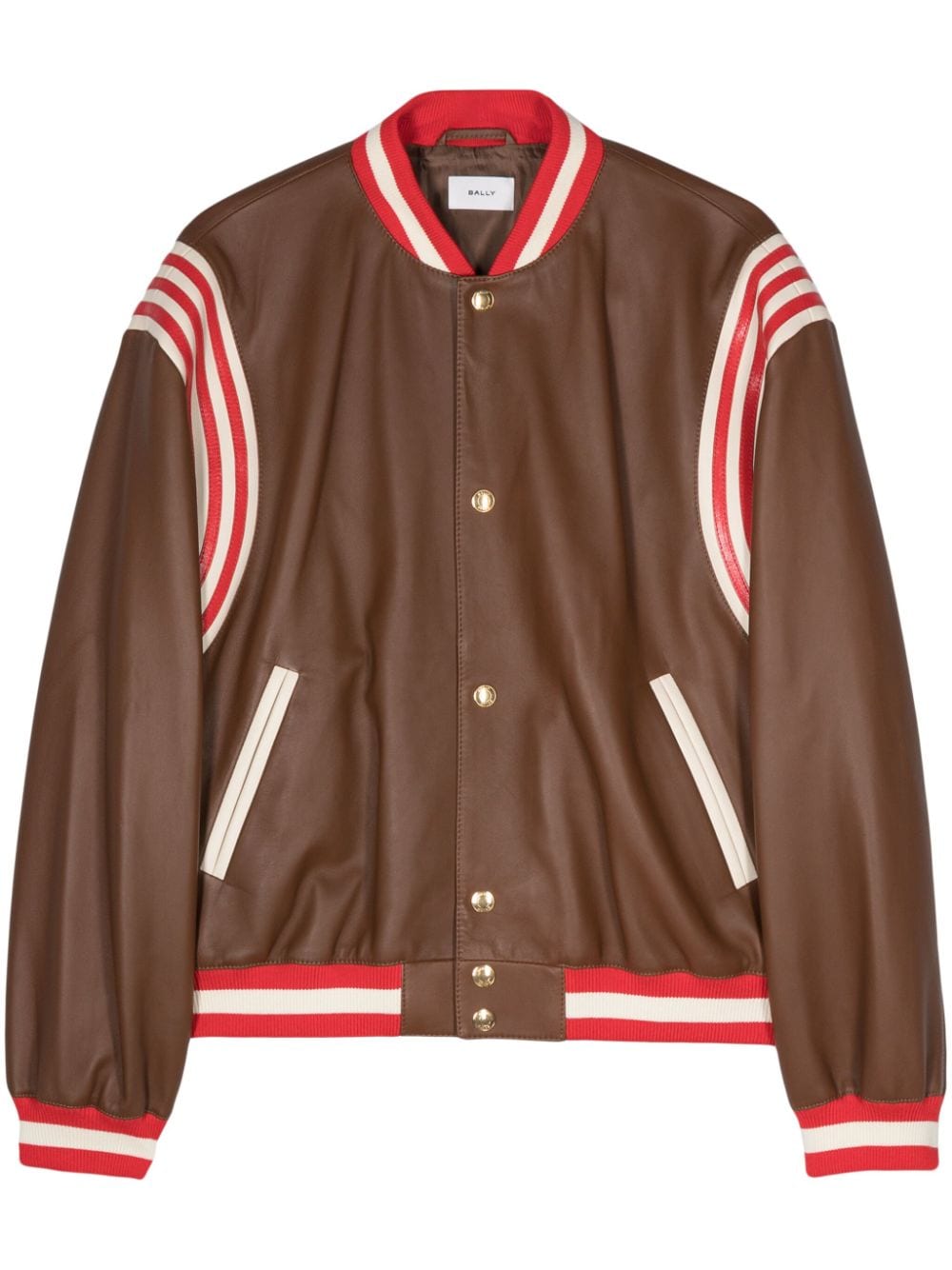 Shop Bally Striped Buttoned Leather Jacket In Brown