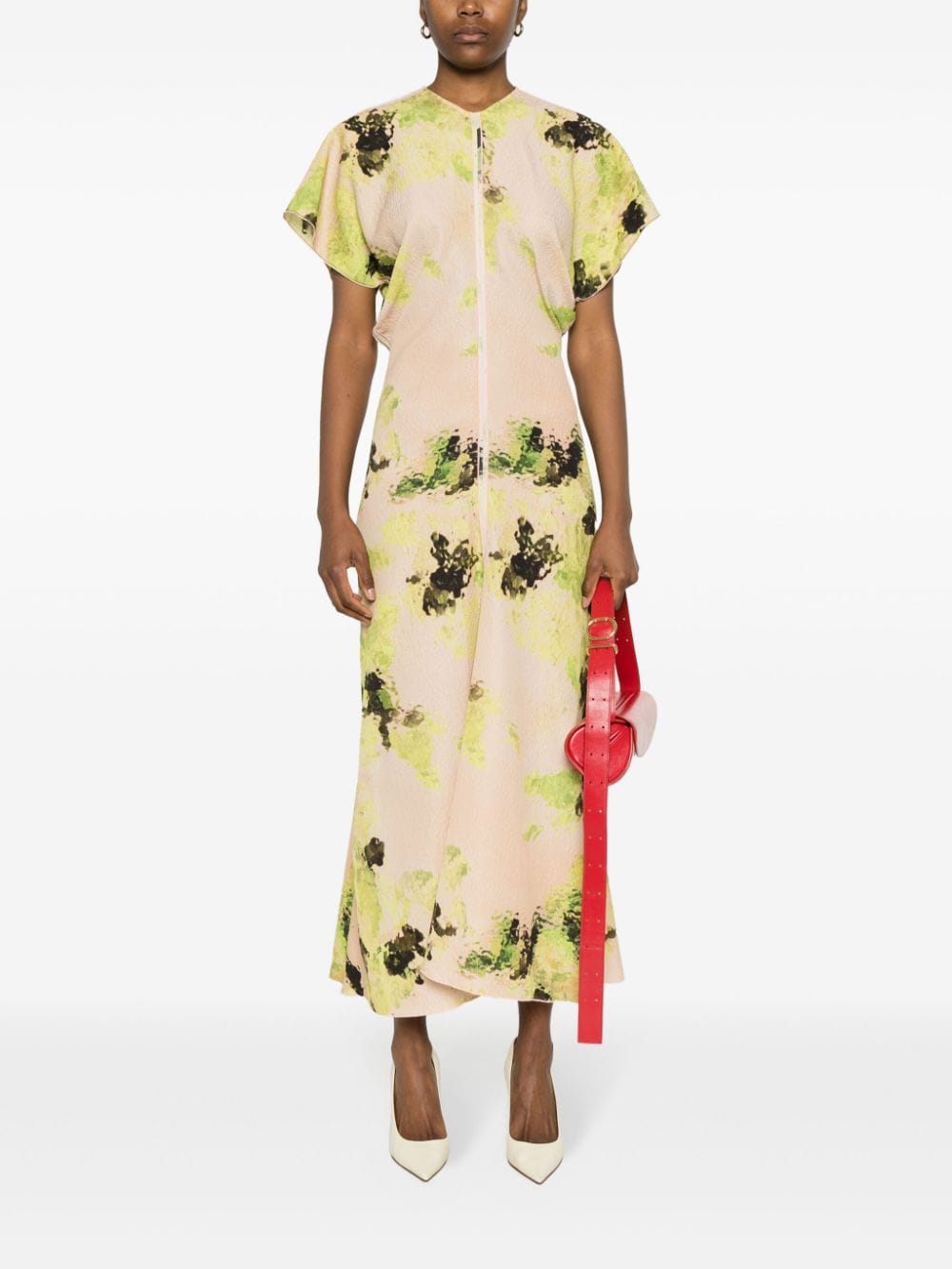 Victoria Beckham Midi-jurk met abstracte print Beige