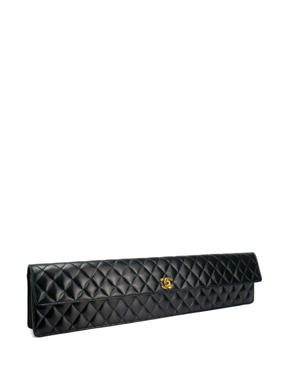 Pre-owned Chanel 1989 Classic Flap Elongated Clutch Bag In Black