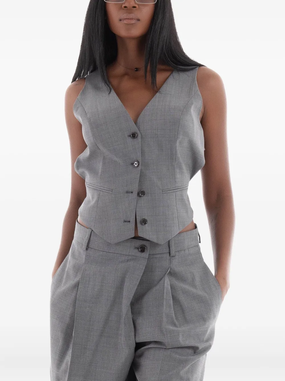 Hugo Boss Button-down Sleeveless Vest In Gray