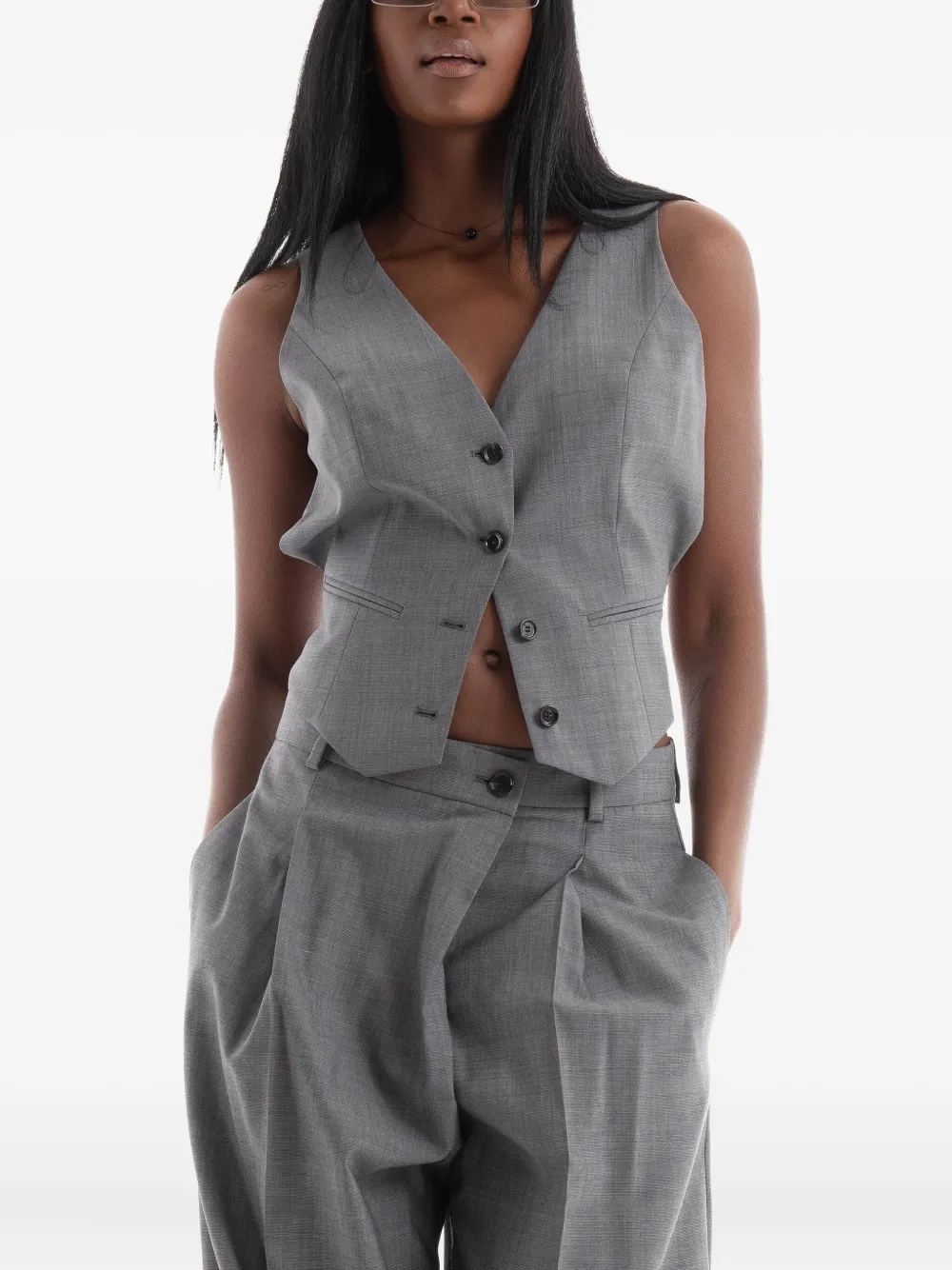 Hugo Boss Button-down Sleeveless Vest In Gray