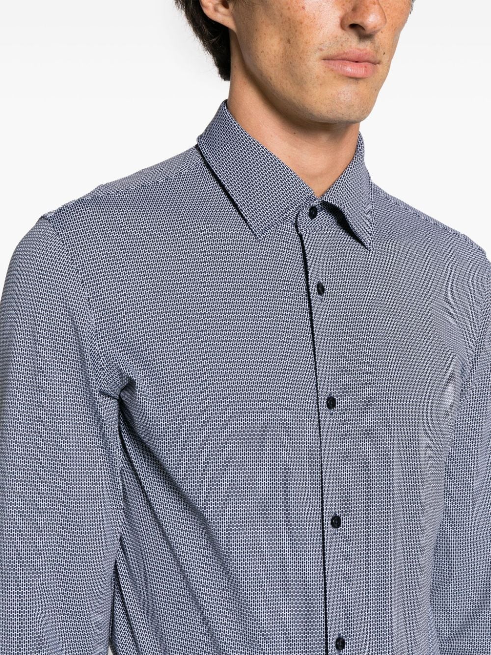 Shop Hugo Boss Geometric-print Long-sleeve Shirt In Blue
