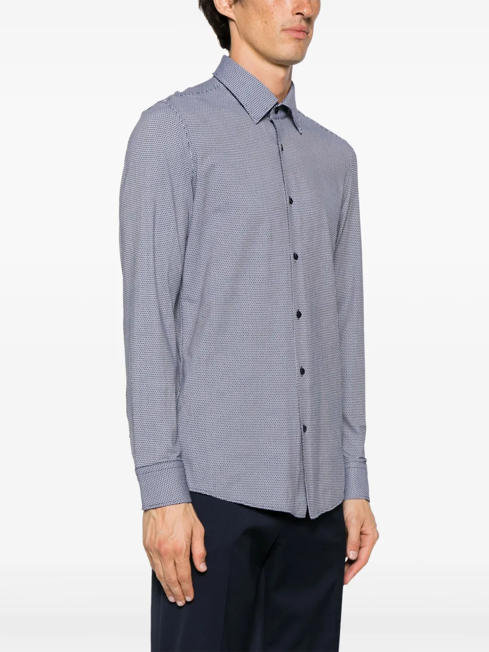 Shop Hugo Boss Geometric-print Long-sleeve Shirt In Blue