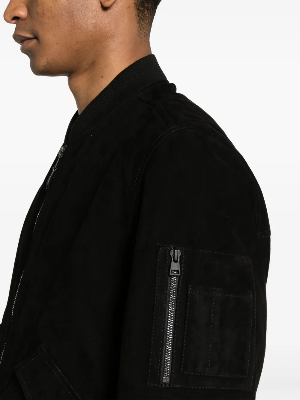 Shop Hugo Zip-up Suede Bomber Jacket In Black