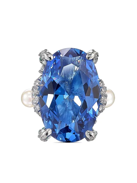 Anabela Chan 18kt white gold vermeil Aqua Mermaid gemstone and pearl ring