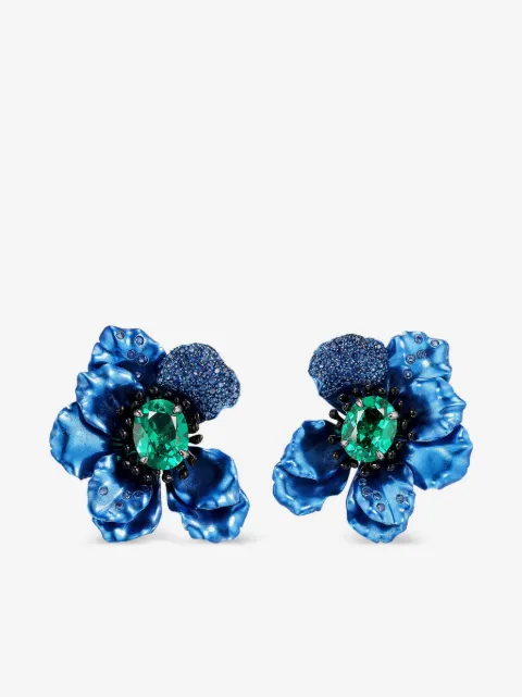 Anabela Chan Orecchini Poppy in oro bianco 18kt e zaffiri