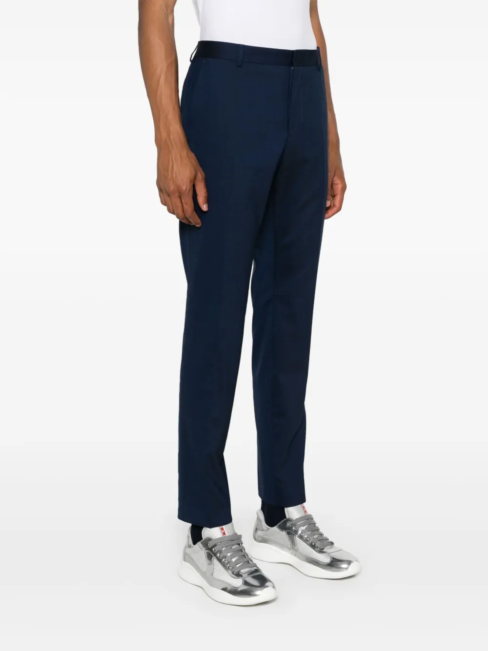 Calvin Klein Tapered Wool-blend Tailored Trousers In Blue