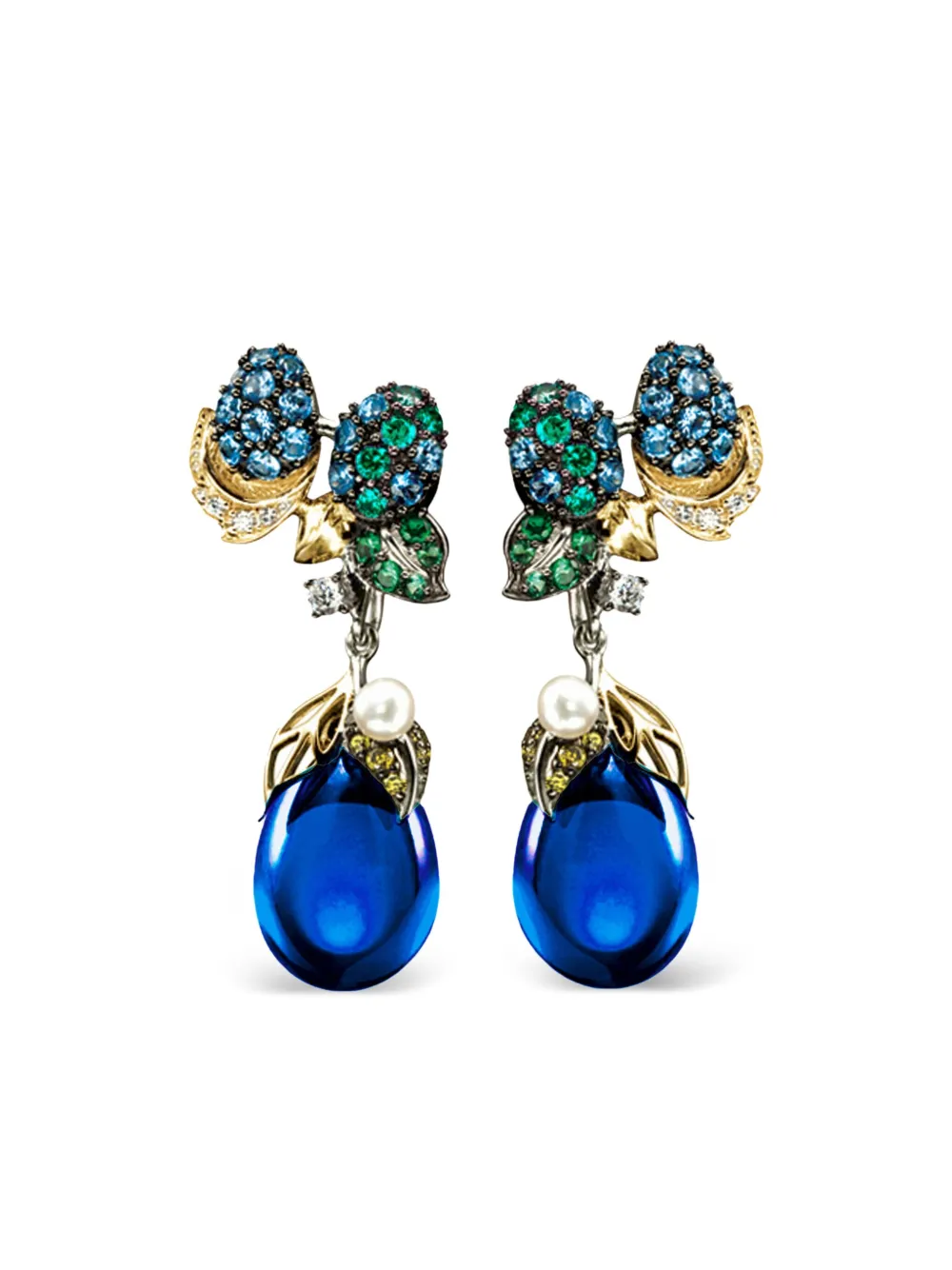 Anabela Chan 18K yellow gold diamonds and gemstones earrings | Blue | Image 1