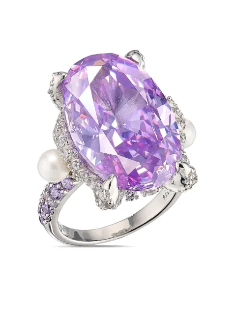 Anabela Chan 18kt white gold vermeil Lilac Mermaid gemstone and pearl ring