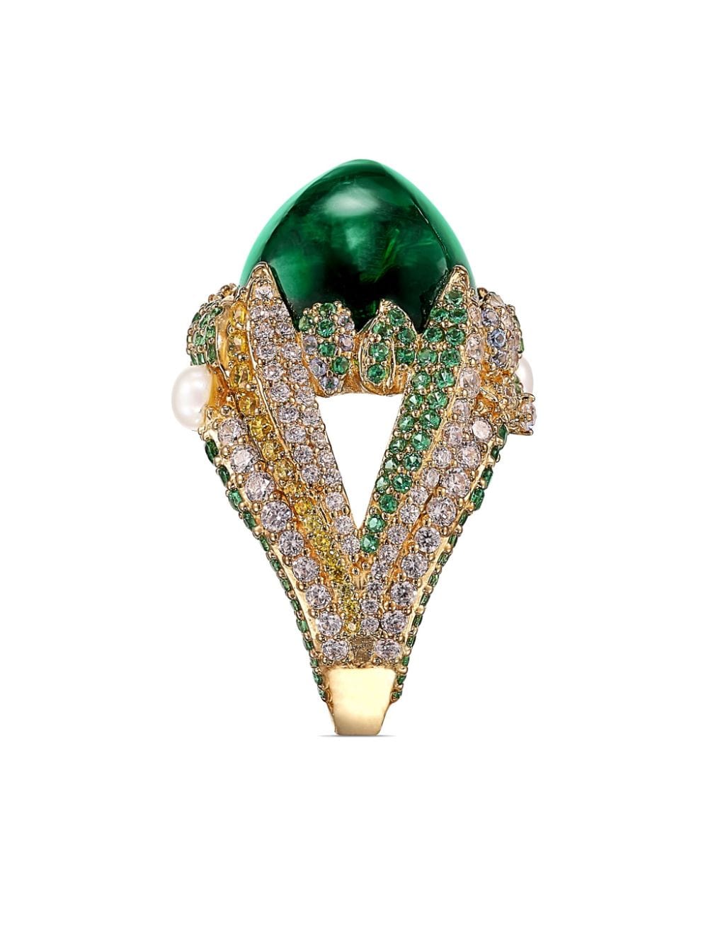 Shop Anabela Chan 18kt Yellow Gold Vermeil Emerald Sugarloaf Berry Gemstone Ring