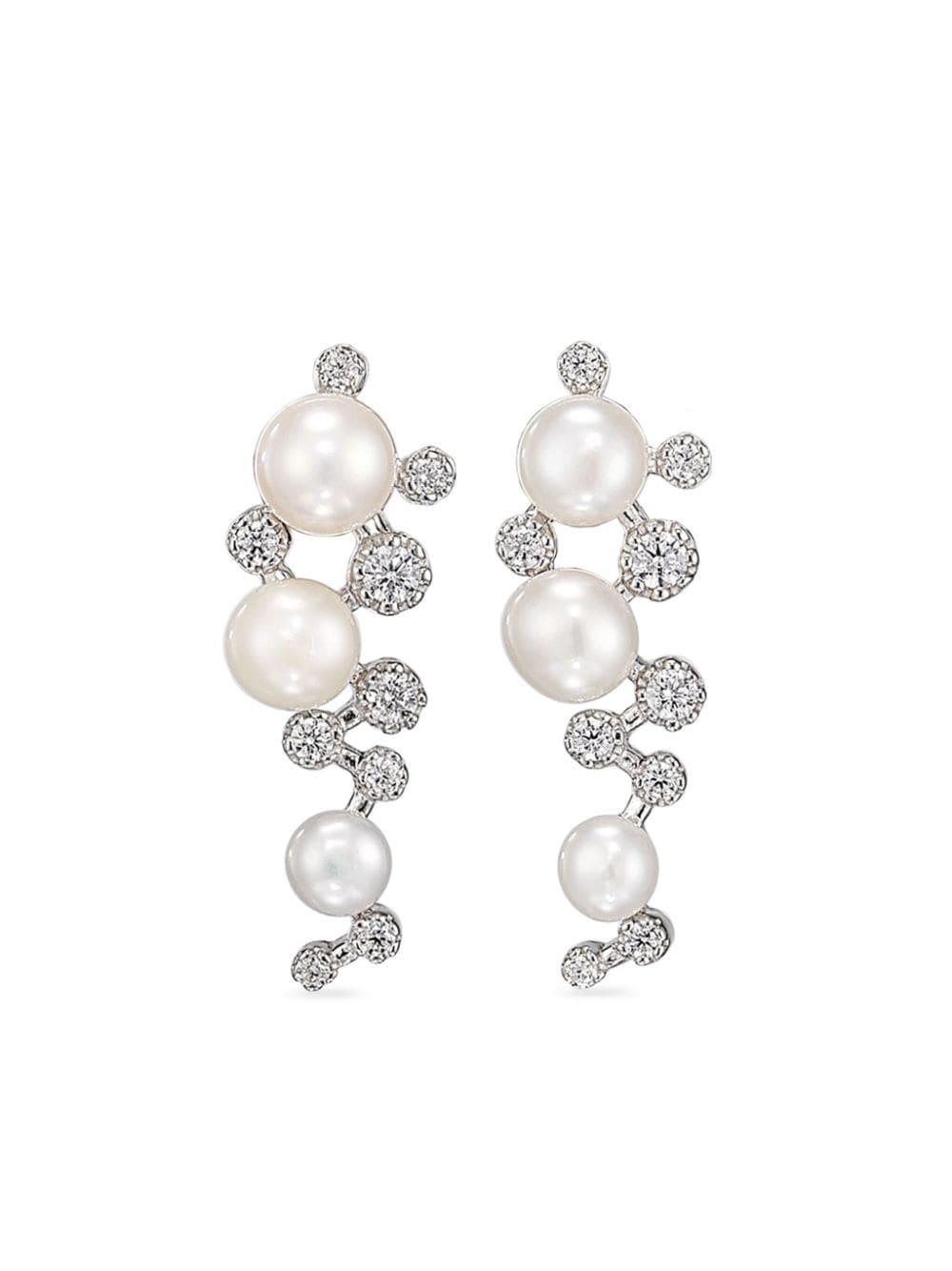 18kt white gold Mini Constellation diamond and freshwater pearl earrings