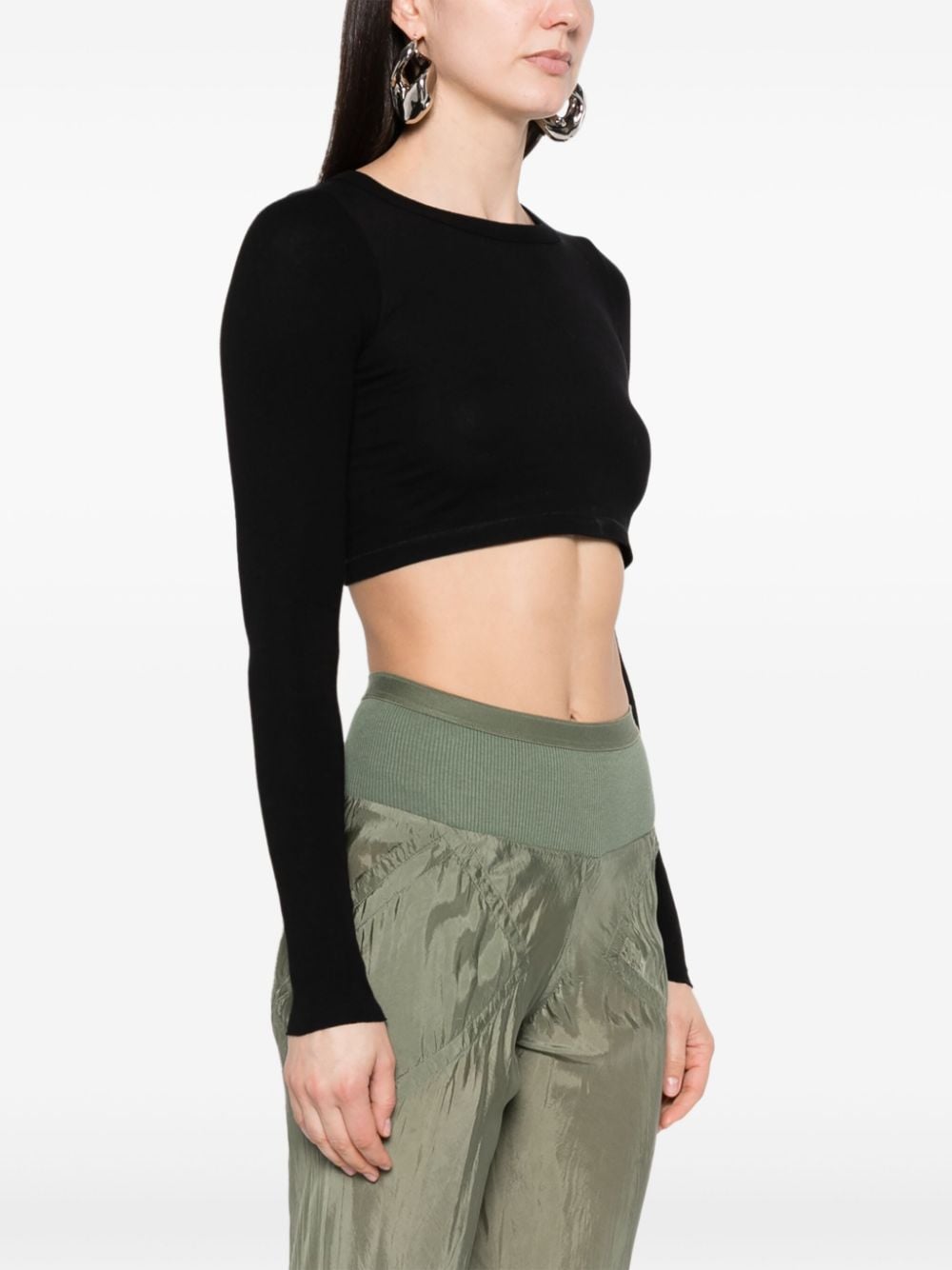 Shop Rick Owens Cropped Cotton T-shirt In Black