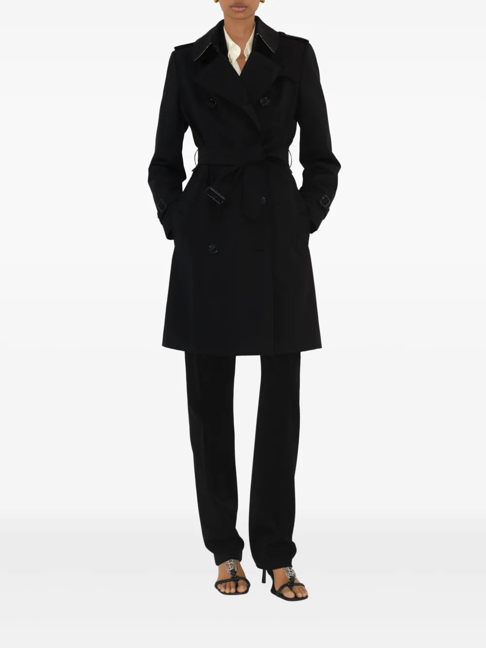 gabardine-weave trench coat