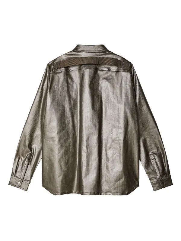 Rick Owens Fogpocket high-shine Shirt Jacket | Silver | FARFETCH