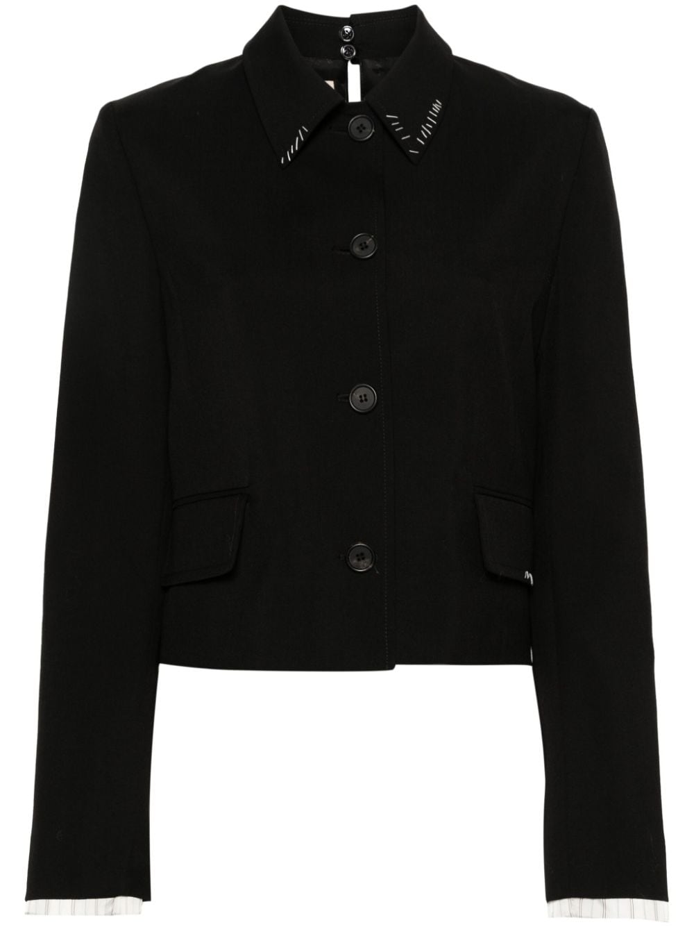 Shop Marni Cropped Virgin-wool Blazer In Black