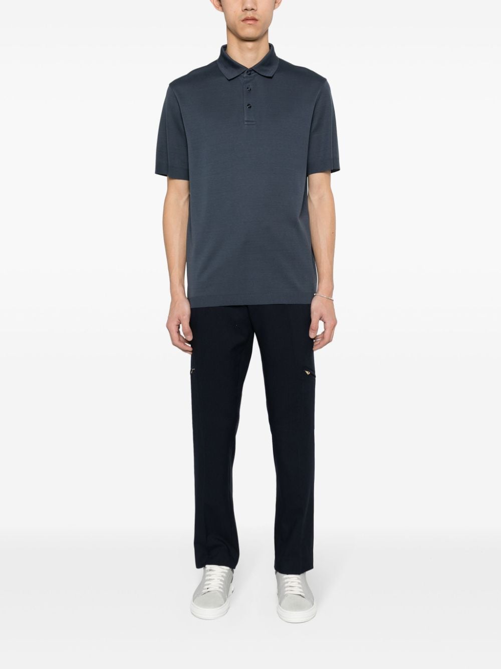 Shop Herno Knitted Cotton Polo Shirt In Blue
