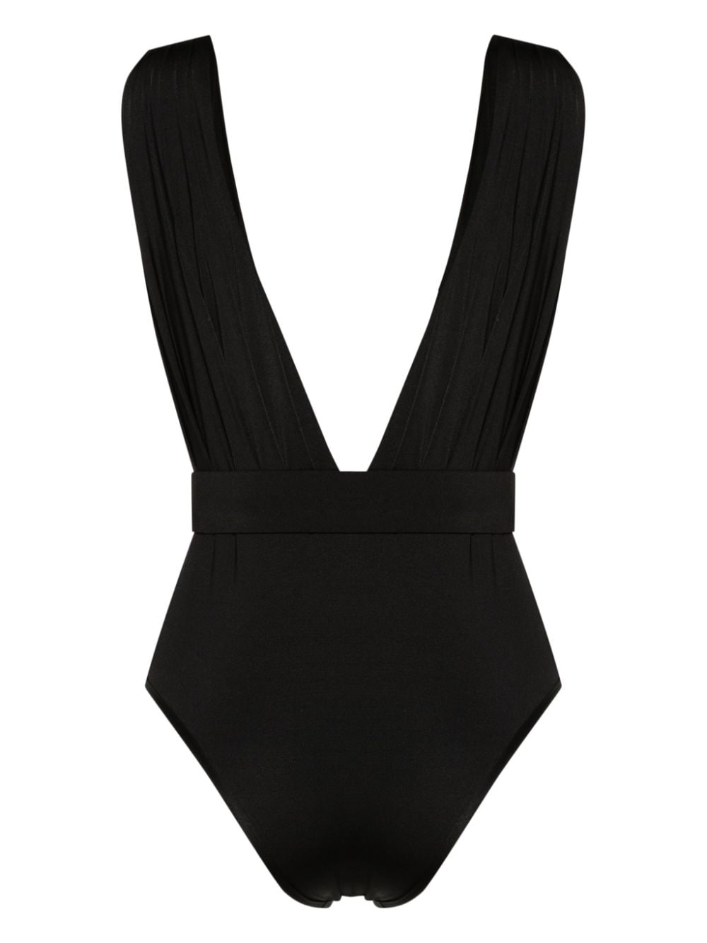 Shop Balmain Rhinestone-detailed Draped Swimsuit In Black