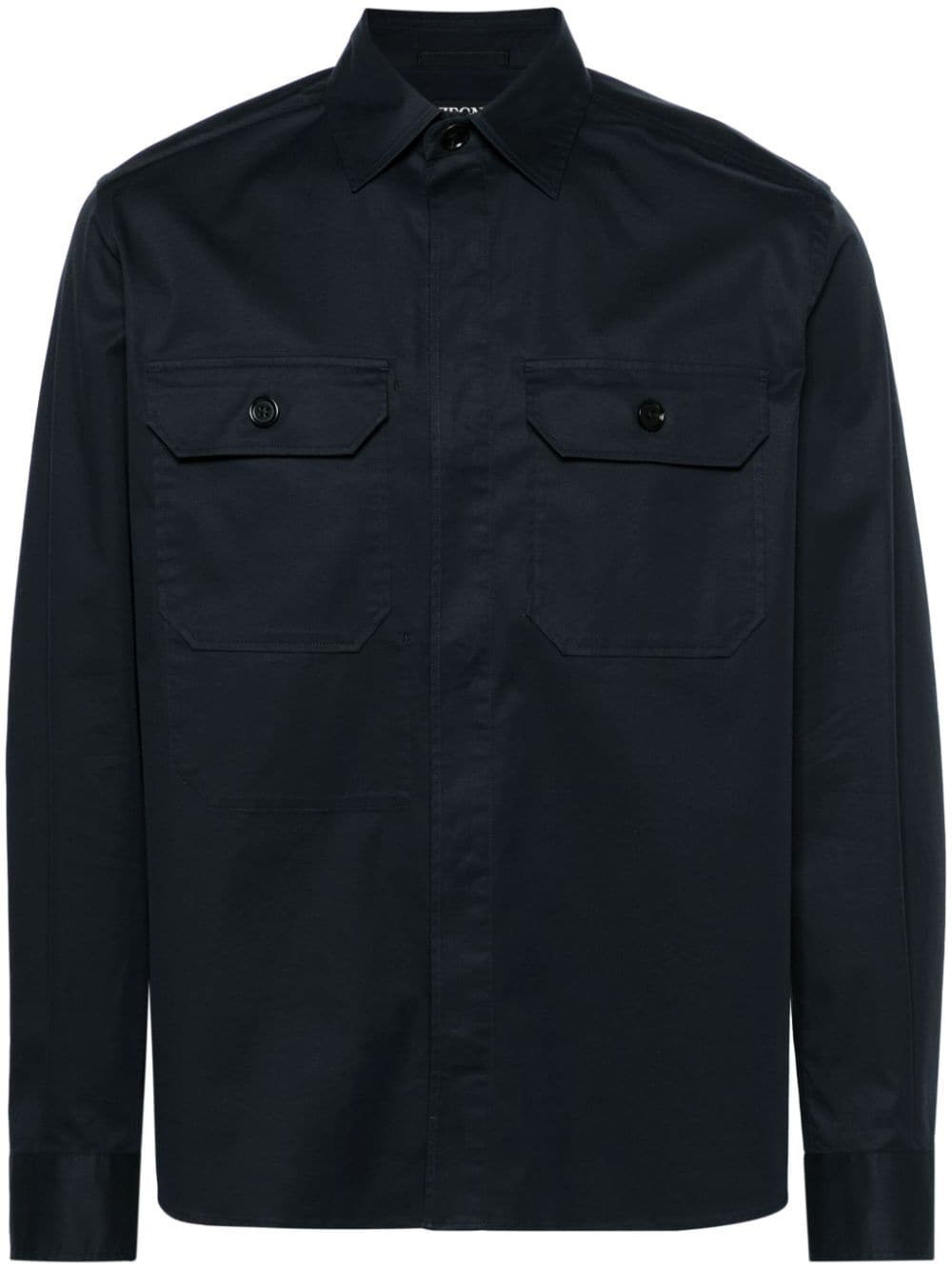 Zegna Twill Cotton-blend Shirt In Blue