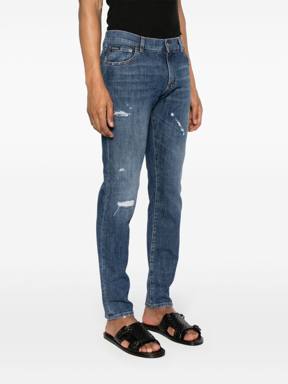 Shop Dolce & Gabbana Ripped-detail Tapered Jeans In Blau