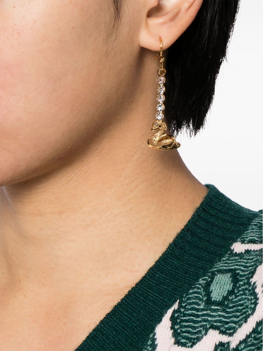 Shop Marni Rhinestone Swan-charm Drop Earring In Gold
