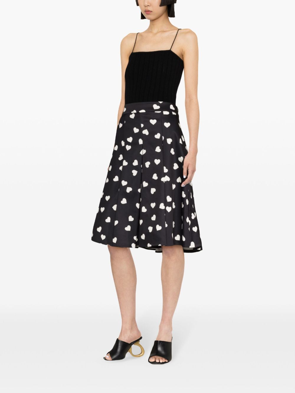 Shop Kate Spade Hearts-print Pleated Midi Skirt In Black