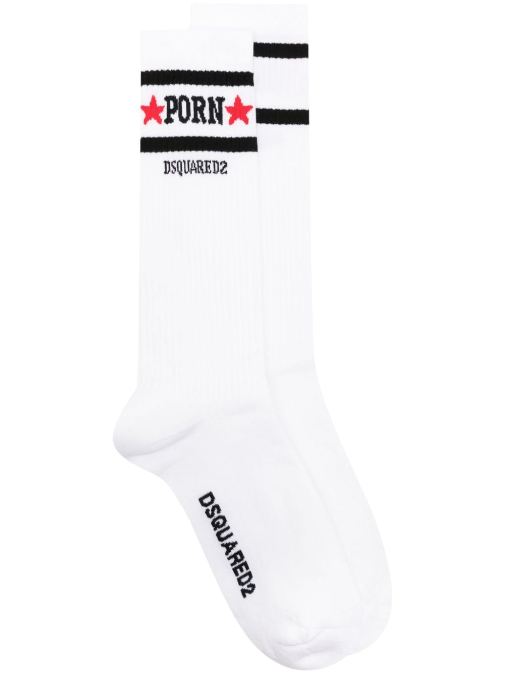 Dsquared2 Slogan-jacquard Calf-length Crew Socks In White