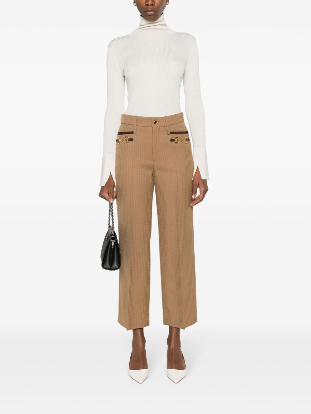 Shop Gucci Horsebit-detailed Tailored Trousers In Braun