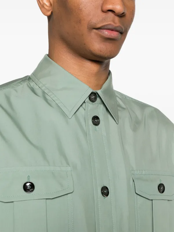 Brioni safari pocket silk shirt jacket men Silk Polyester L Green