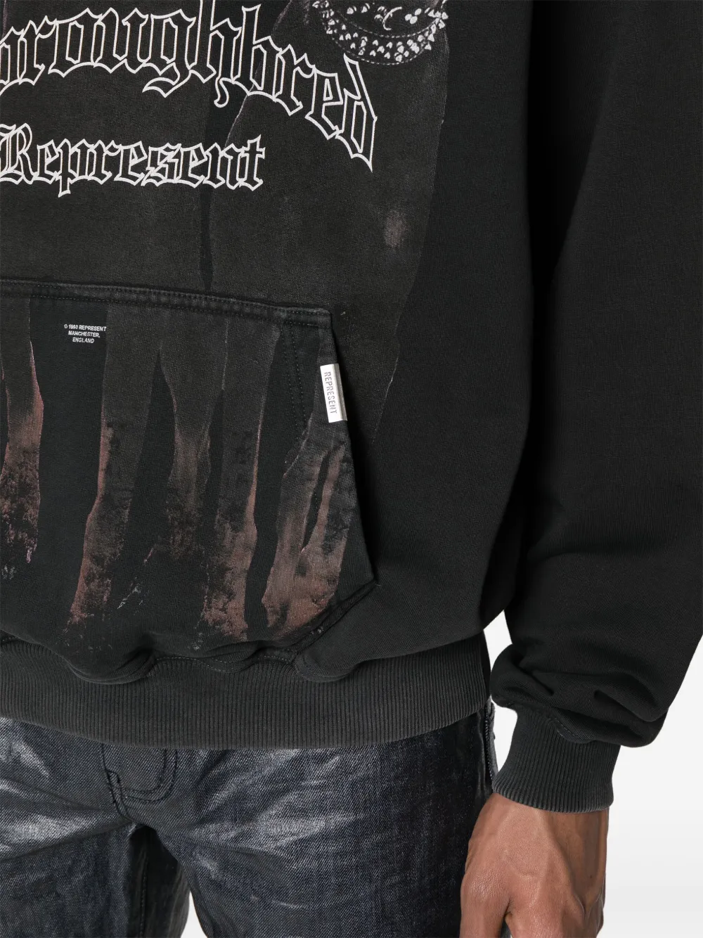 Represent Black Hoodie With Fixed Hood And Maxi Print On The Front In Cotton Man In Black