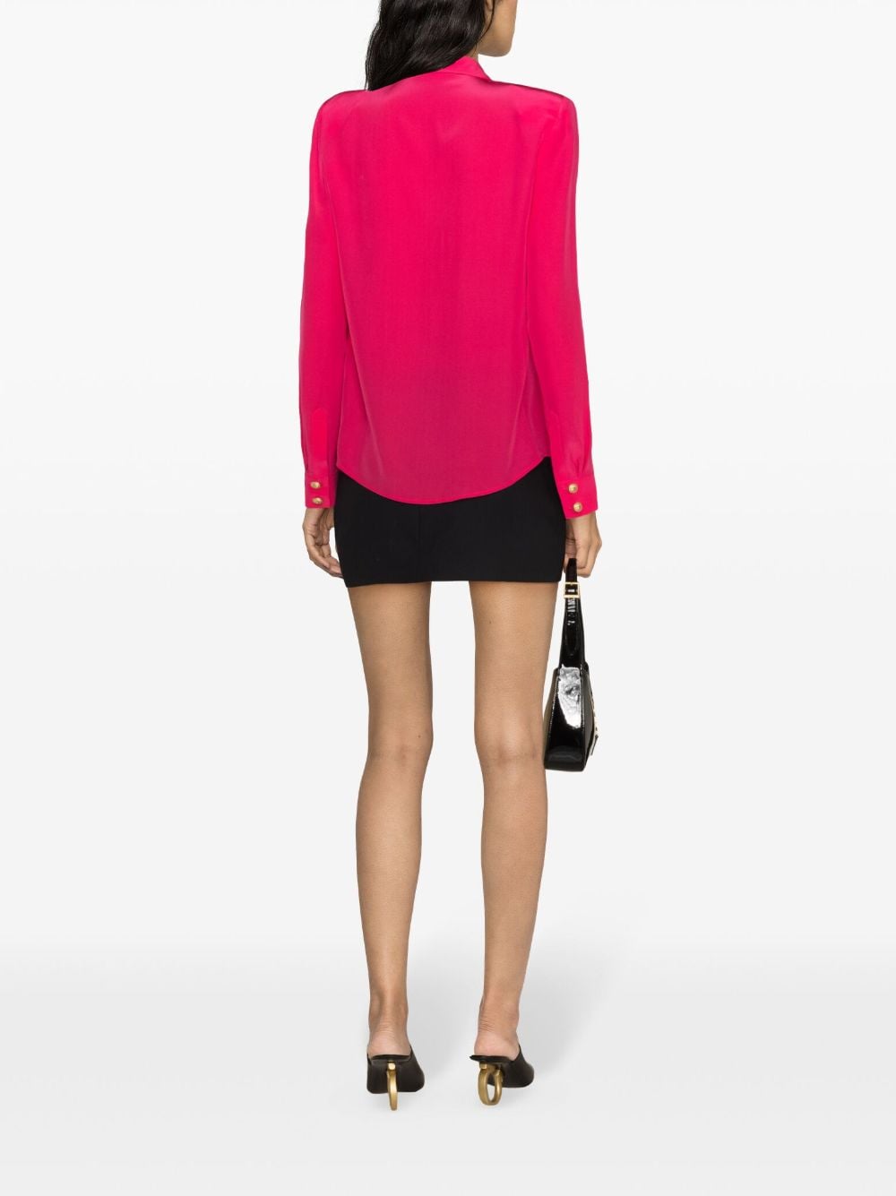 Shop Balmain Long-sleeve Silk Shirt In Pink