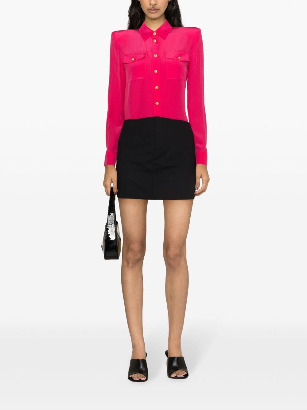 Shop Balmain Long-sleeve Silk Shirt In Pink