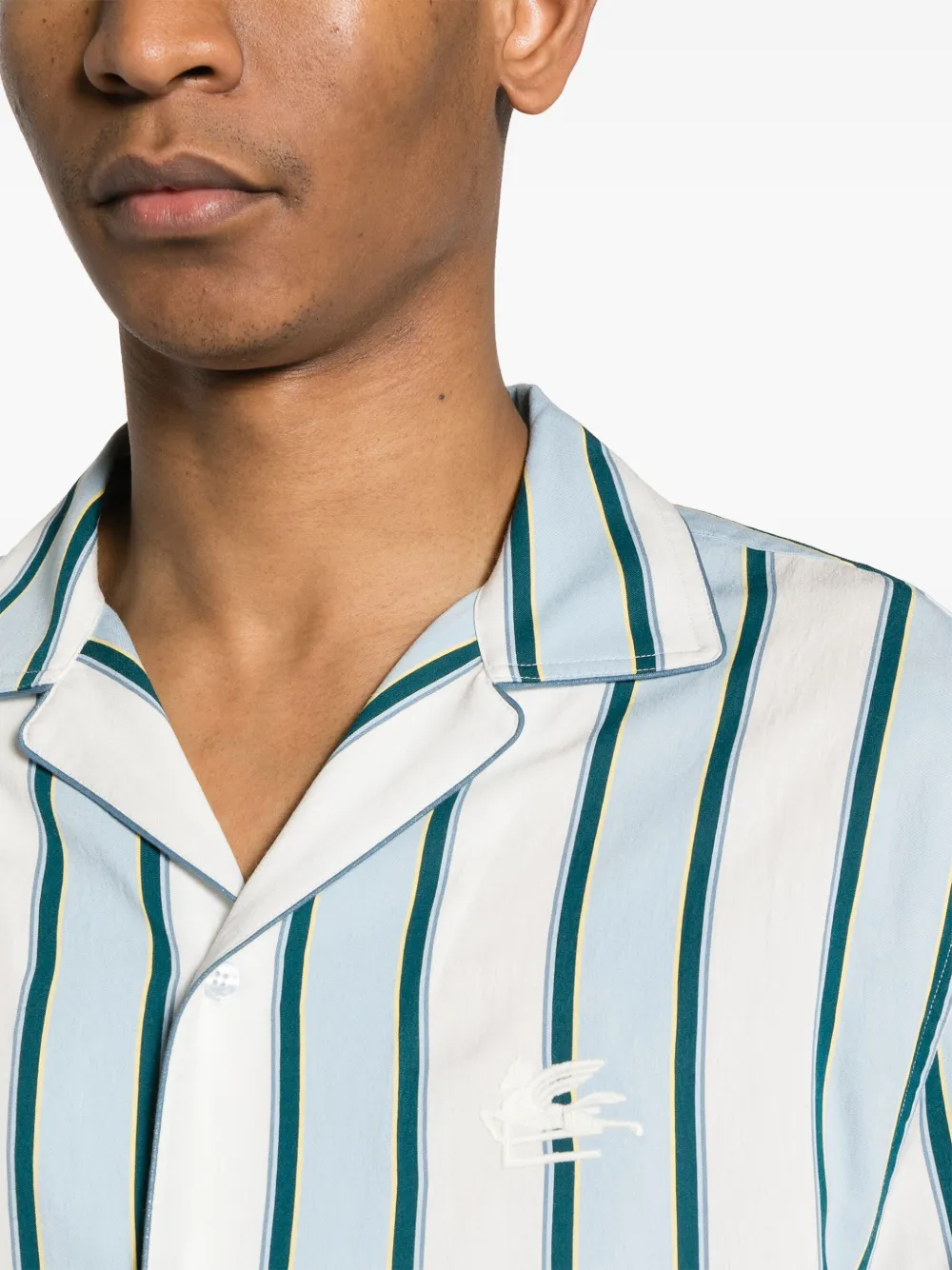 Shop Etro Camp-collar Striped Shirt In Blau