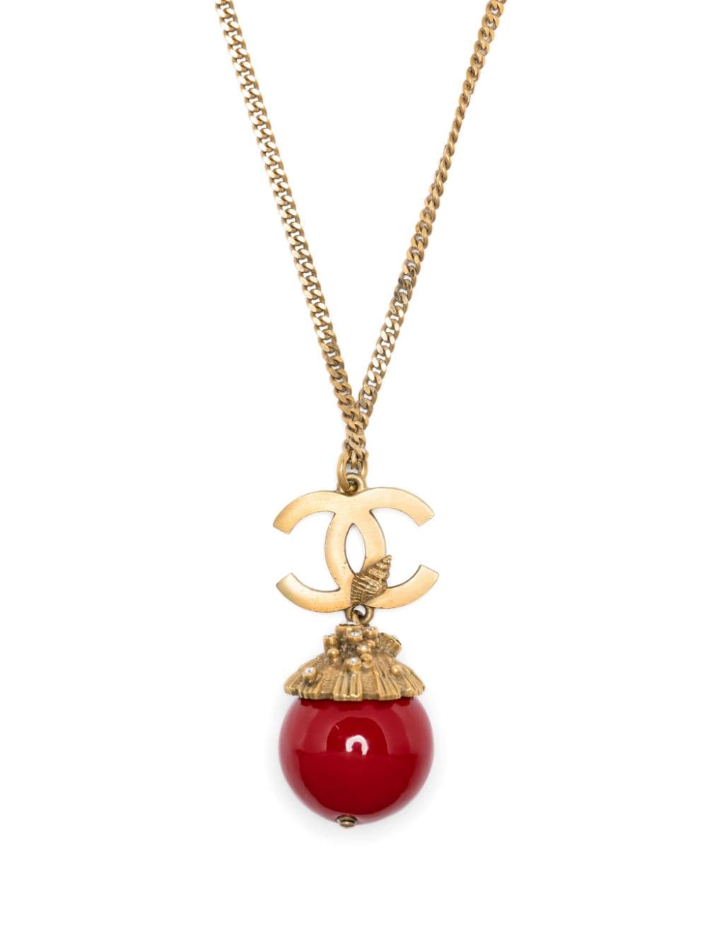 Pre-owned Chanel 2005 Shell Ball-pendant Necklace In Gold