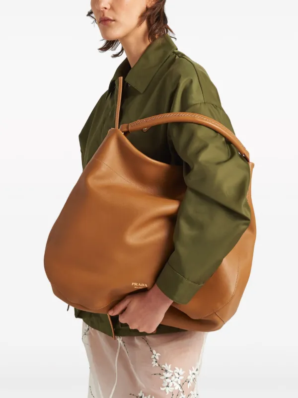 Prada Large Leather Shoulder Bag | Brown | FARFETCH