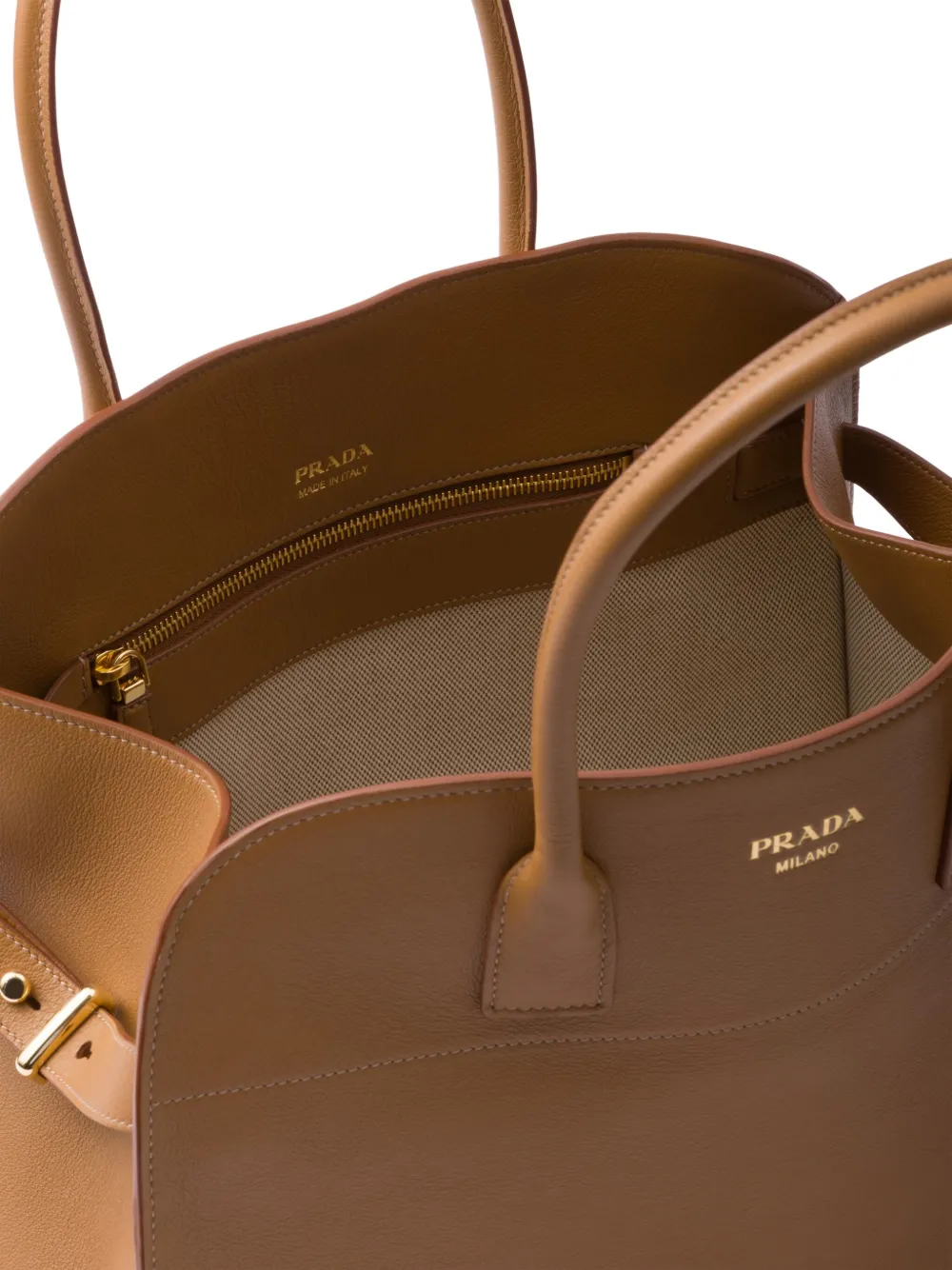 Prada Large Leather Tote Bag In Brown