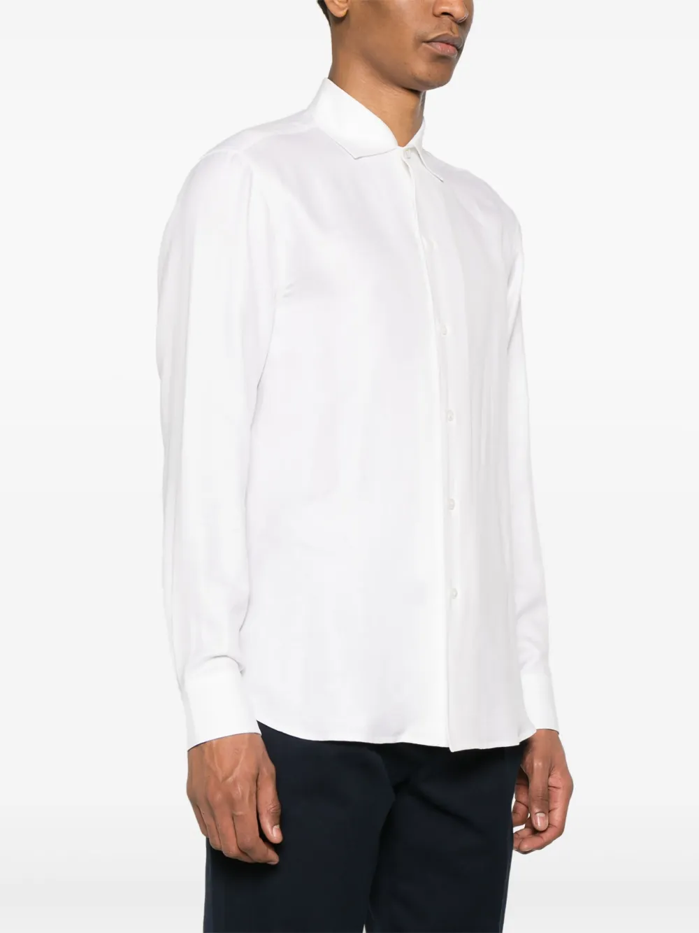 Shop Brioni Spread-collar Twill-weave Shirt In Weiss