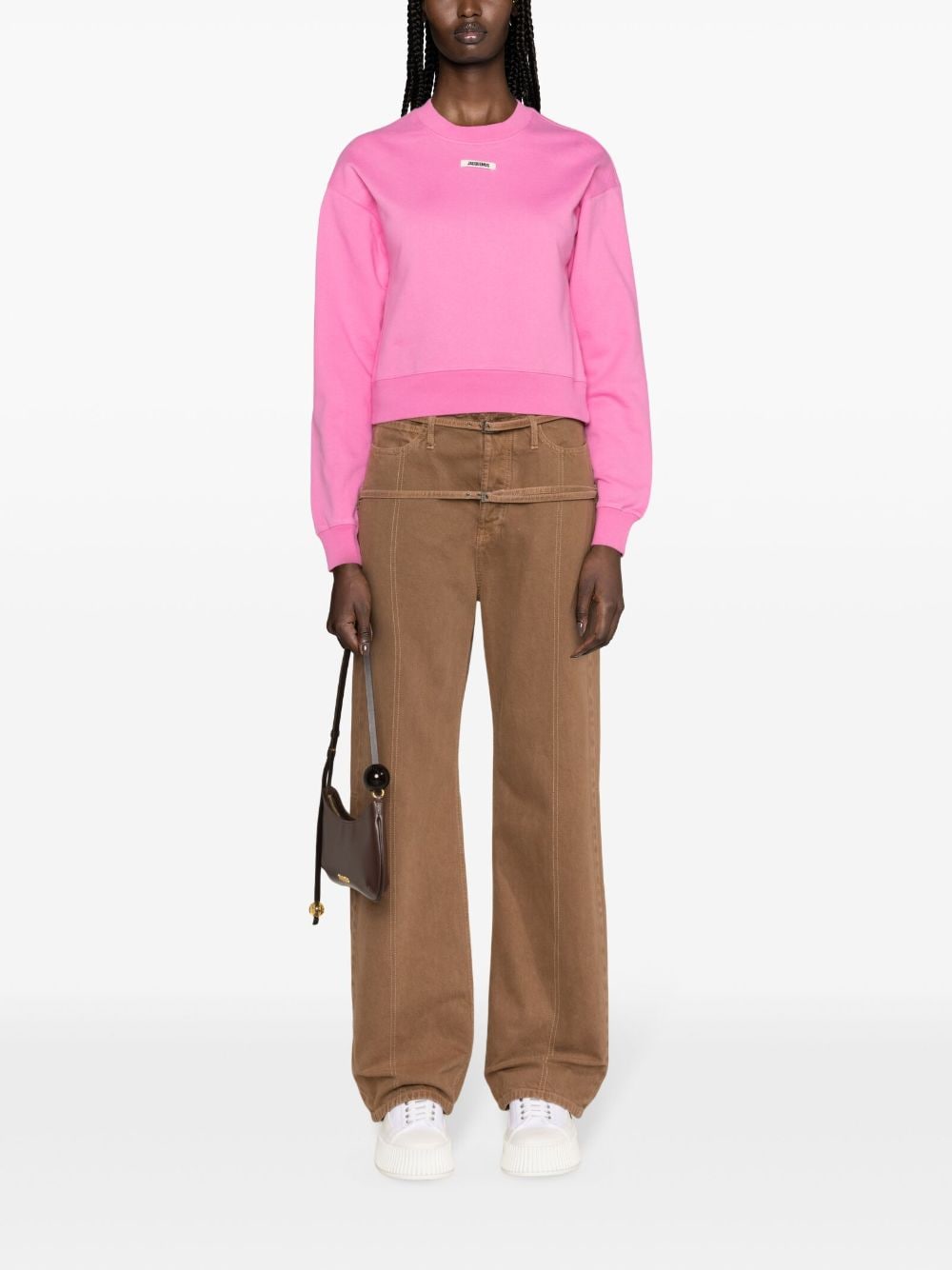 Shop Jacquemus Logo-patch Cotton Sweatshirt In Pink