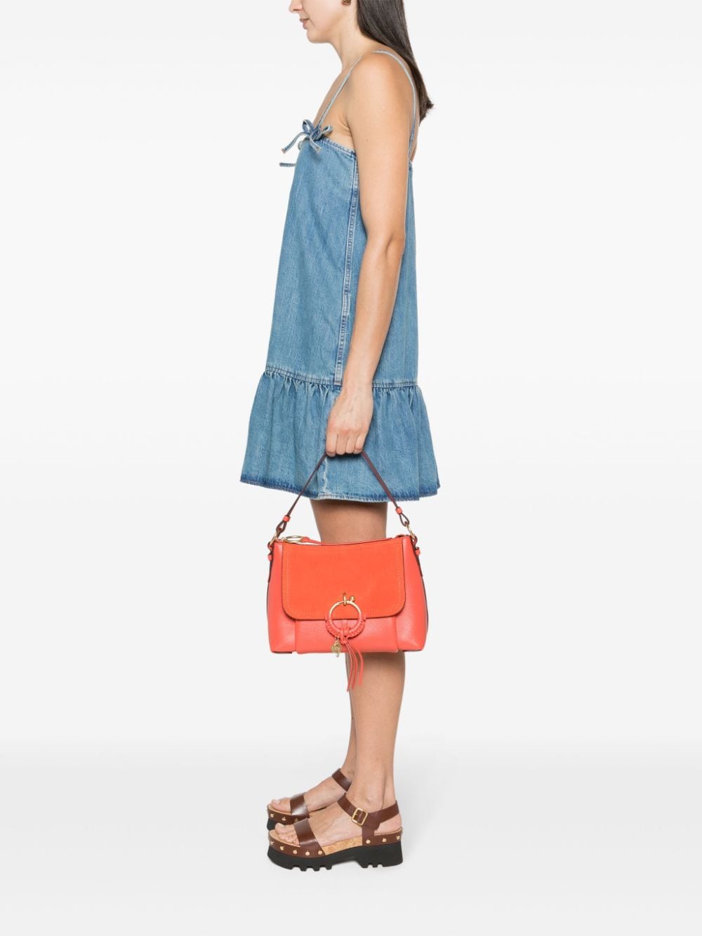 Shop See By Chloé Small Joan Leaher Crossbody Bag In Orange