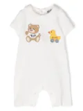 Moschino Kids Teddy Bear-print cotton romper - White