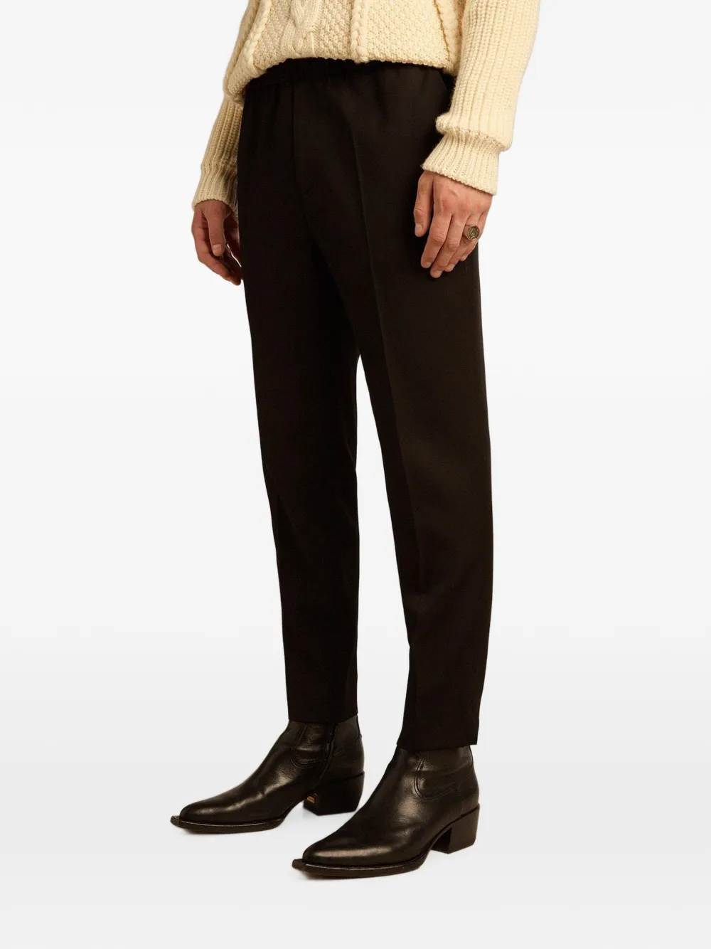 Golden Goose Logo-plaque Virgin Wool Trousers in Black, view 3