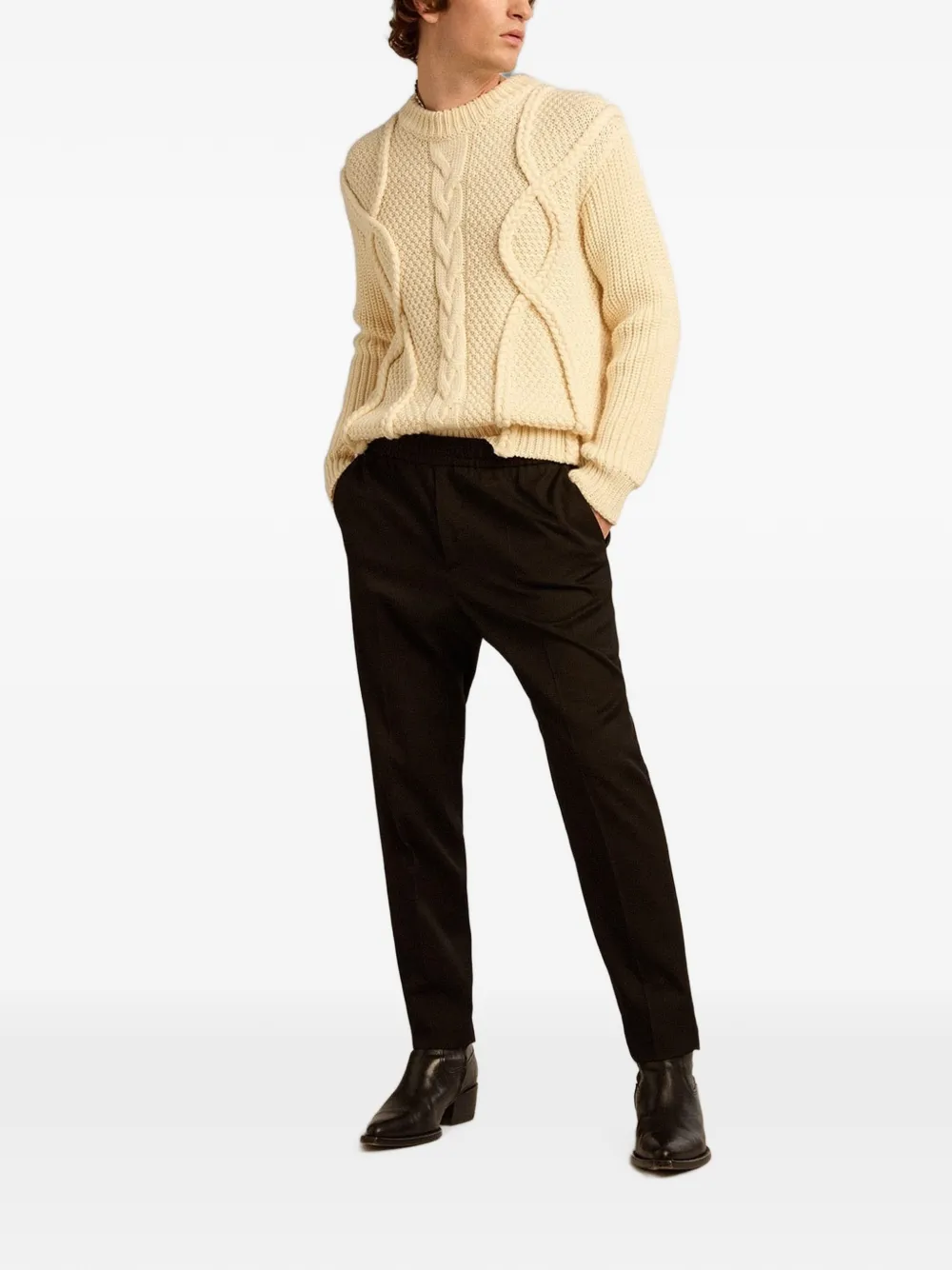 Golden Goose Logo-plaque Virgin Wool Trousers in Black, view 2