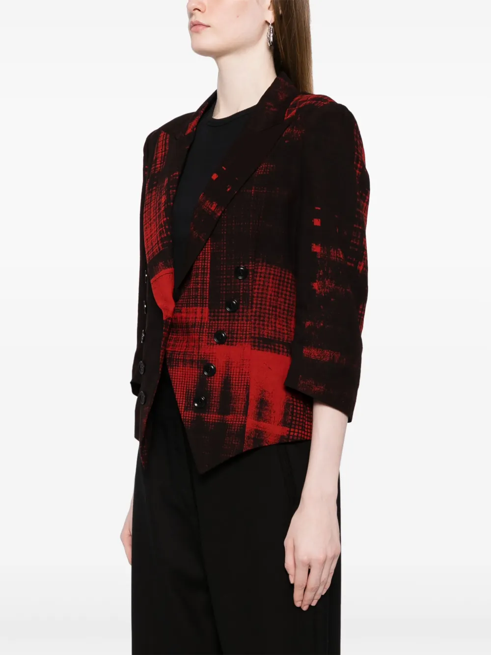Y's Copied Check-print Blazer In Red