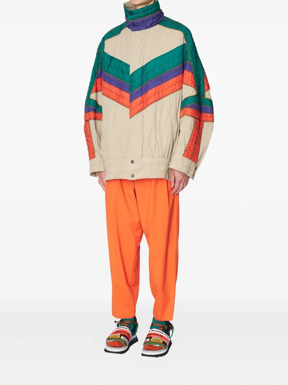 Kolor chevron-panel quilted coat - Beige