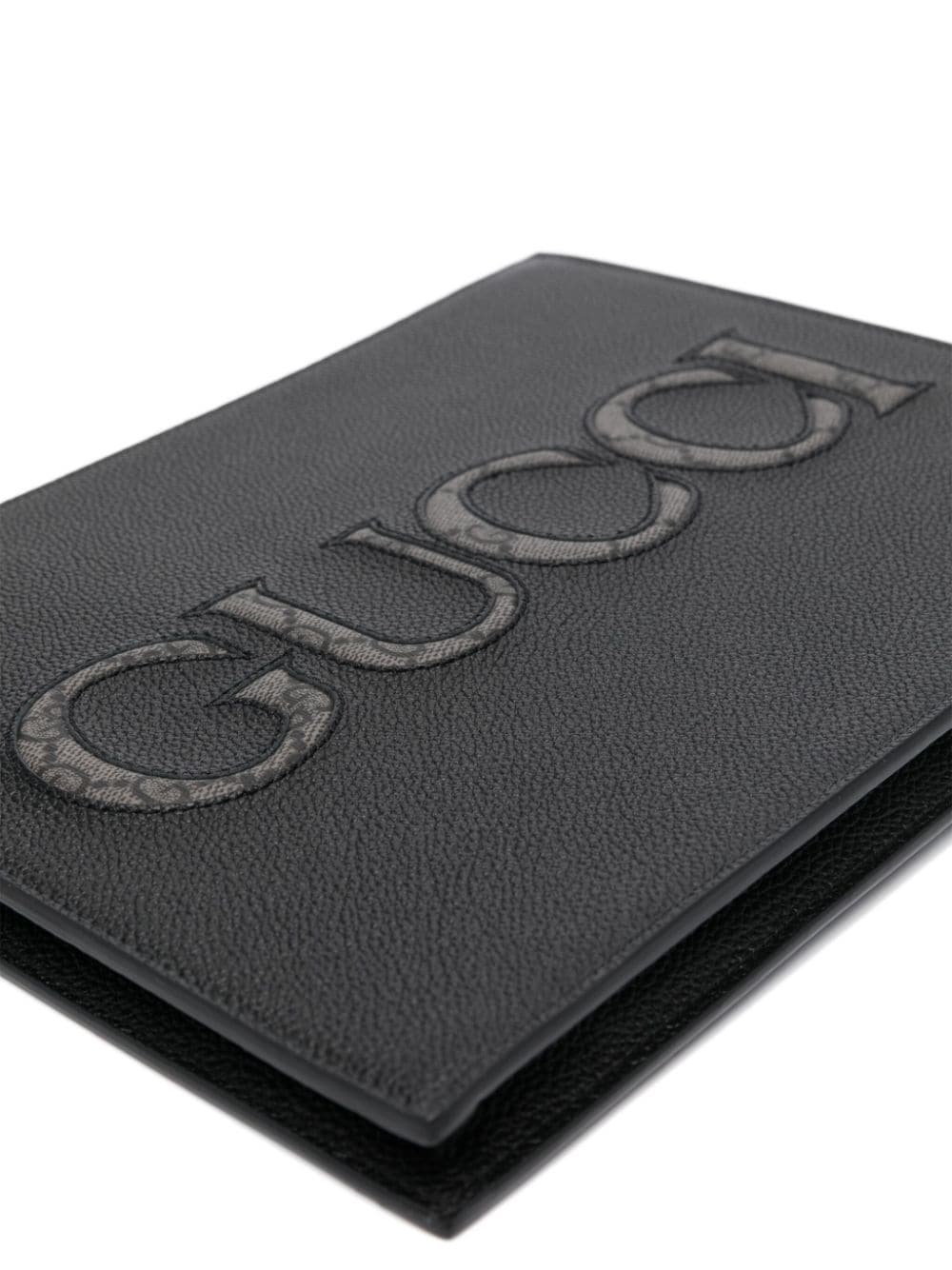 Shop Gucci Inlaid-logo Grained-leather Clutch In Schwarz