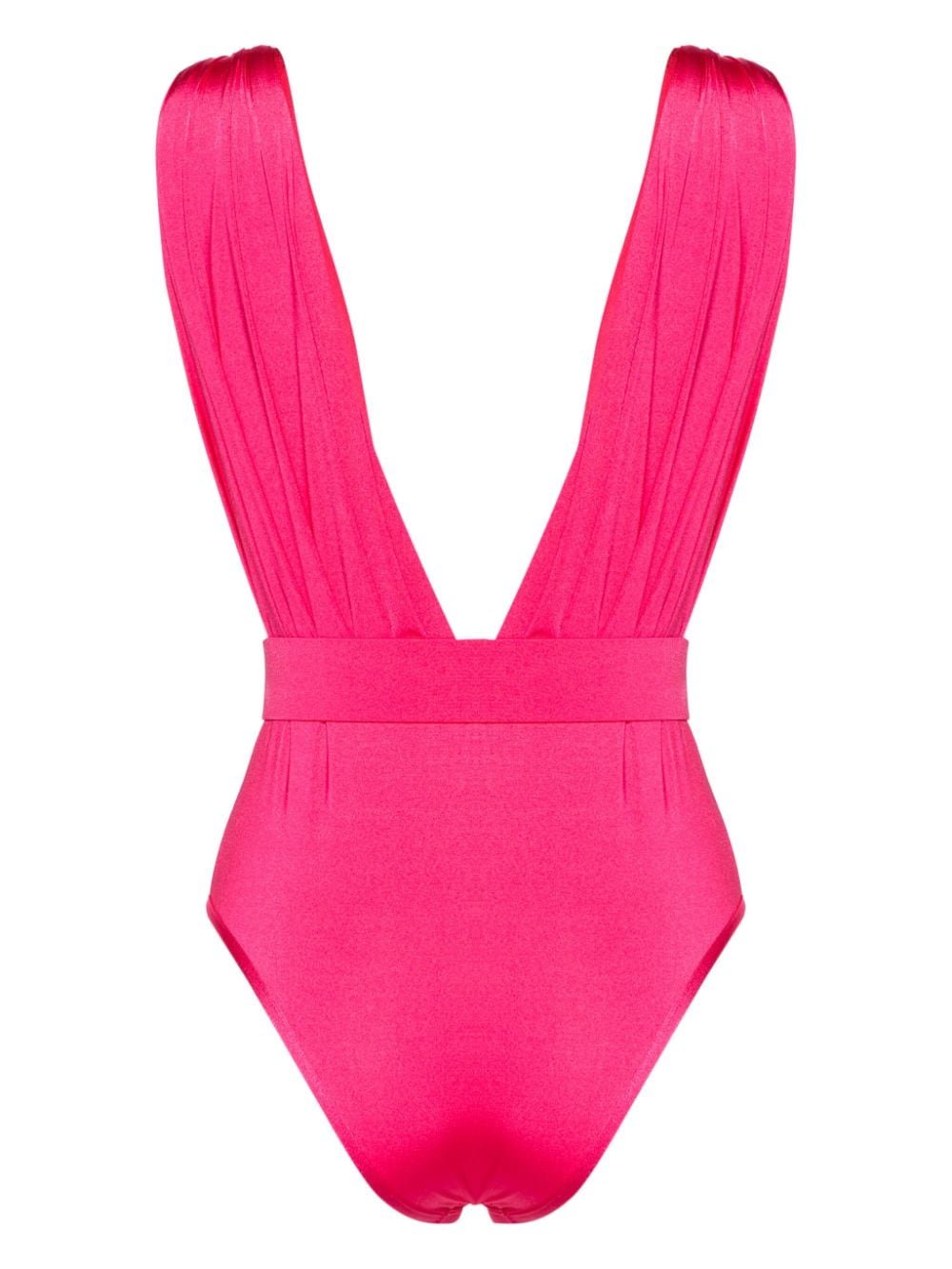 Shop Balmain Rhinestone-detailed Draped Swimsuit In Pink