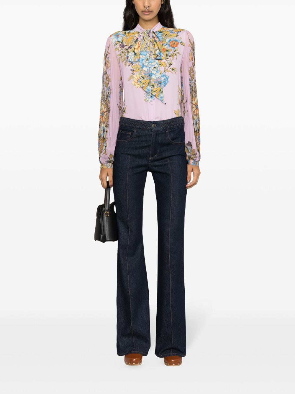 Shop Etro Floral-print Self-tie Shirt In Pink