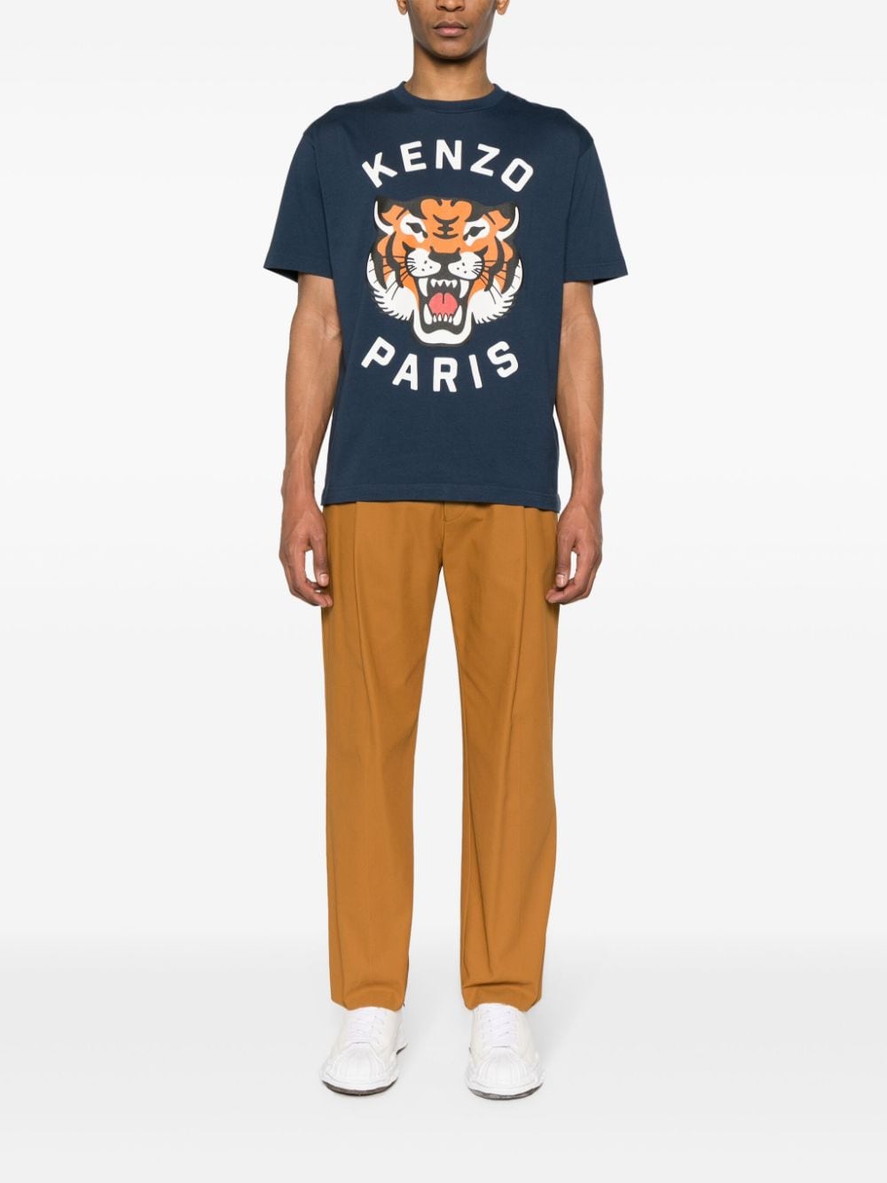 Shop Kenzo Lucky Tiger Cotton T-shirt In Blue