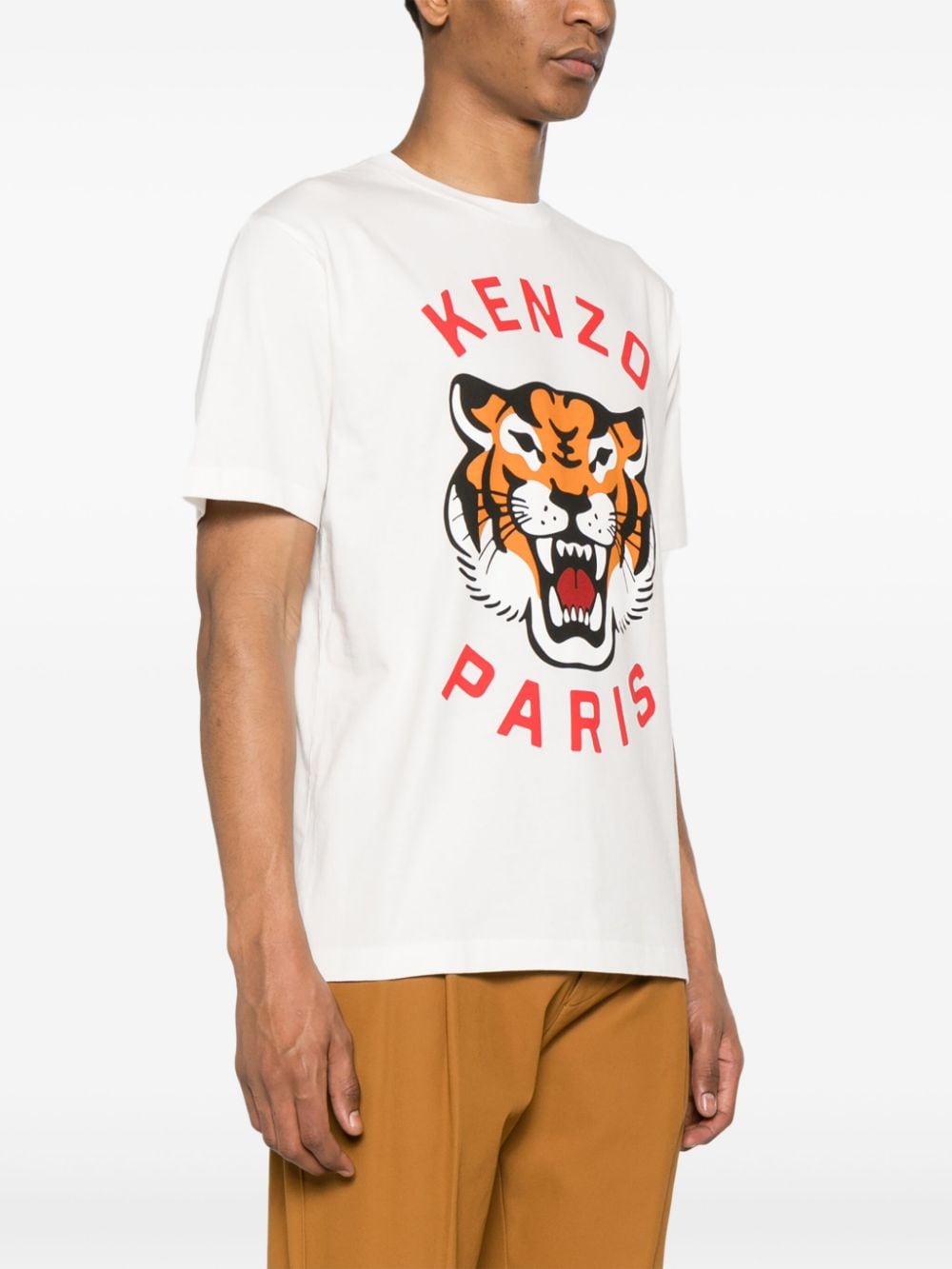 Shop Kenzo Lucky Tiger Cotton T-shirt In White